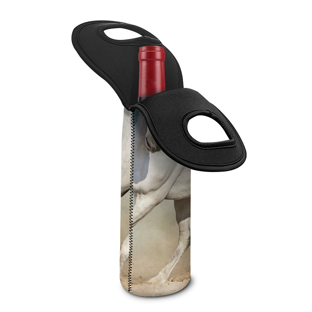 White Stallion Horse Print Single Neoprene Wine Tote