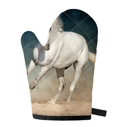 White Stallion Horse Print Single Oven Mitt