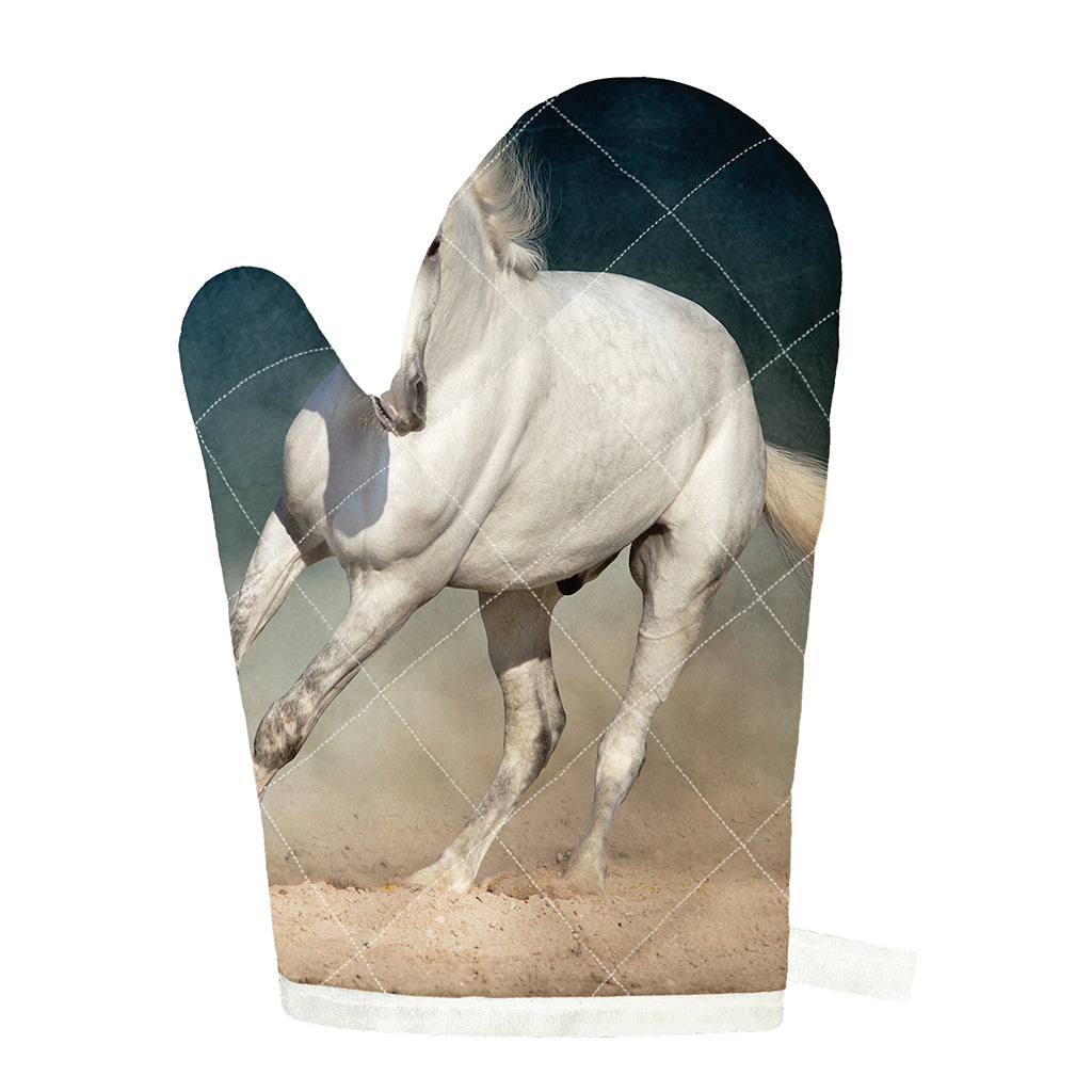 White Stallion Horse Print Single Oven Mitt