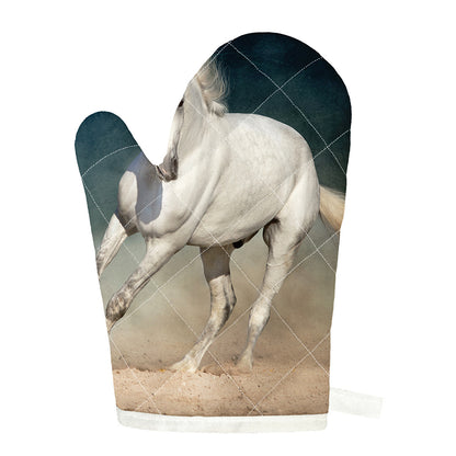 White Stallion Horse Print Single Oven Mitt