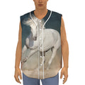 White Stallion Horse Print Sleeveless Baseball Jersey