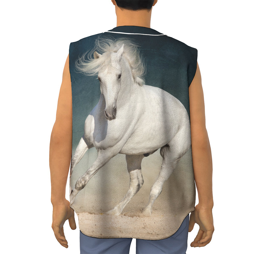 White Stallion Horse Print Sleeveless Baseball Jersey