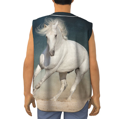 White Stallion Horse Print Sleeveless Baseball Jersey