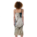 White Stallion Horse Print Slim Fit Midi Cami Dress