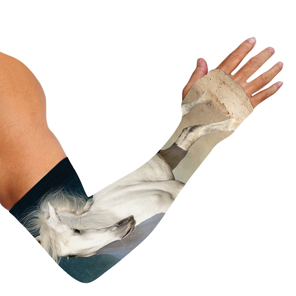 White Stallion Horse Print Sun Protection Arm Sleeves