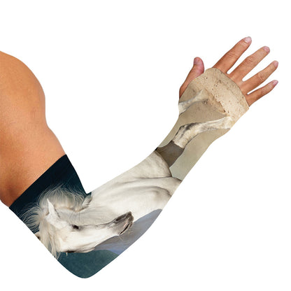White Stallion Horse Print Sun Protection Arm Sleeves