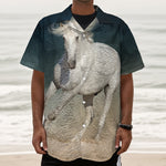 White Stallion Horse Print Textured Short Sleeve Shirt