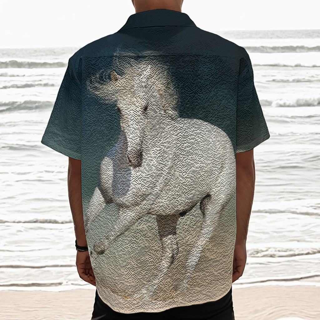 White Stallion Horse Print Textured Short Sleeve Shirt