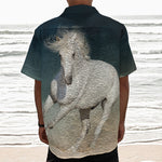 White Stallion Horse Print Textured Short Sleeve Shirt