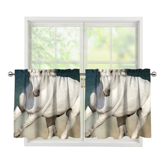 White Stallion Horse Print Tier Curtains