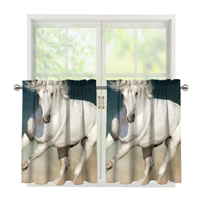 White Stallion Horse Print Tier Curtains