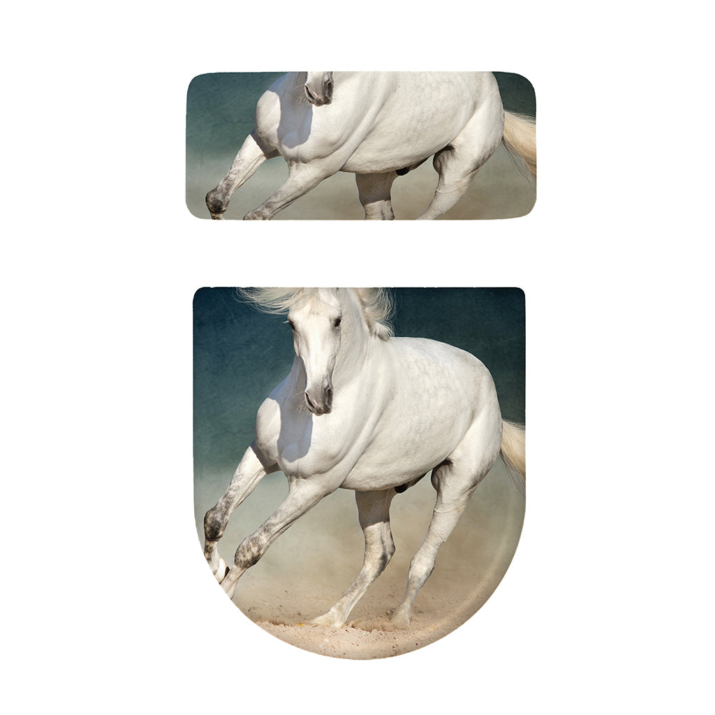 White Stallion Horse Print Toilet Lid And Tank Cover Set