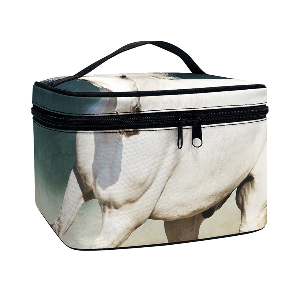 White Stallion Horse Print Travel Makeup Bag