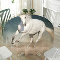 White Stallion Horse Print Waterproof Round Tablecloth