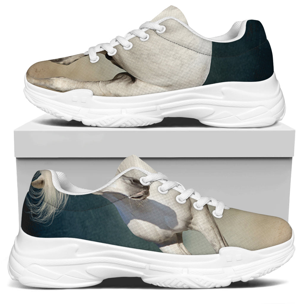 White Stallion Horse Print White Chunky Shoes