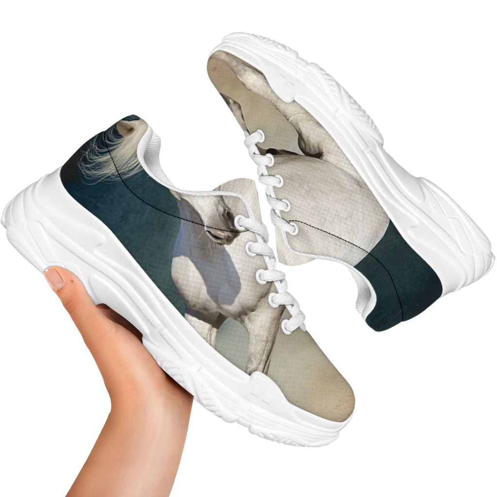 White Stallion Horse Print White Chunky Shoes