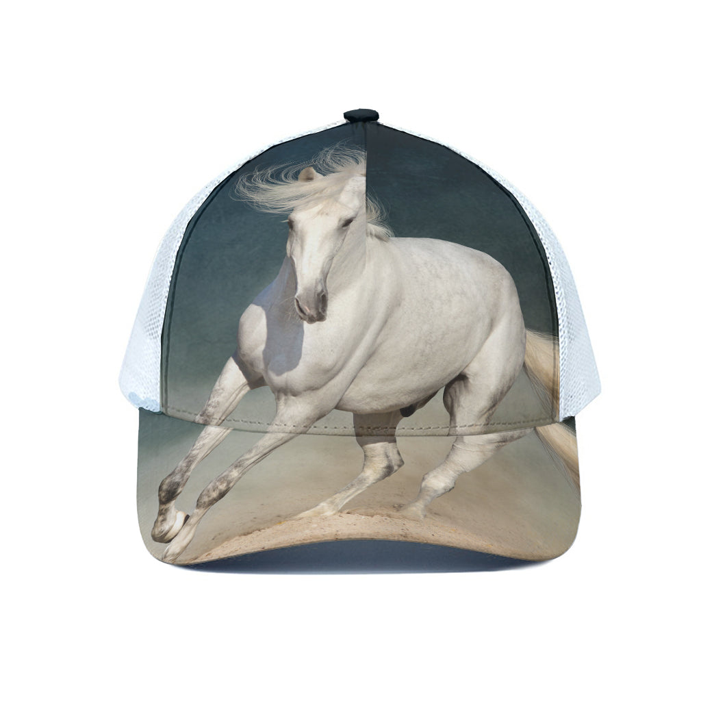 White Stallion Horse Print White Mesh Trucker Cap