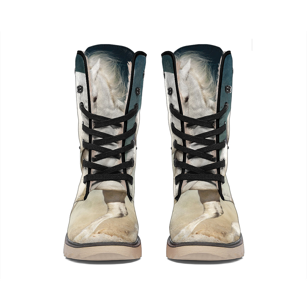 White Stallion Horse Print Winter Boots