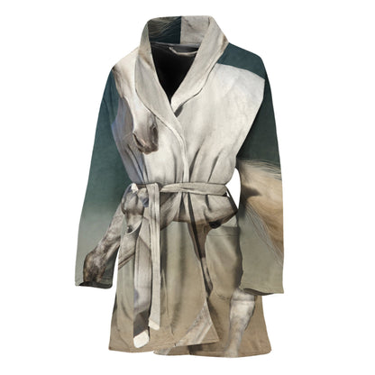 White Stallion Horse Print Women's Bathrobe