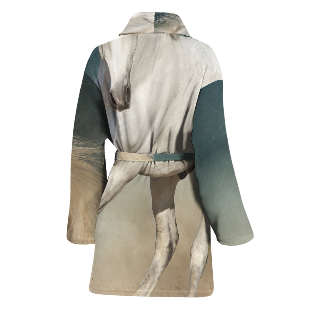 White Stallion Horse Print Women's Bathrobe