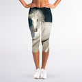 White Stallion Horse Print Women's Capri Leggings