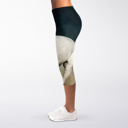 White Stallion Horse Print Women's Capri Leggings