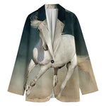 White Stallion Horse Print Women's Cotton Blazer