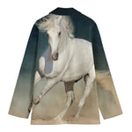 White Stallion Horse Print Women's Cotton Blazer