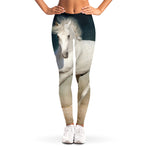 White Stallion Horse Print Women's Leggings
