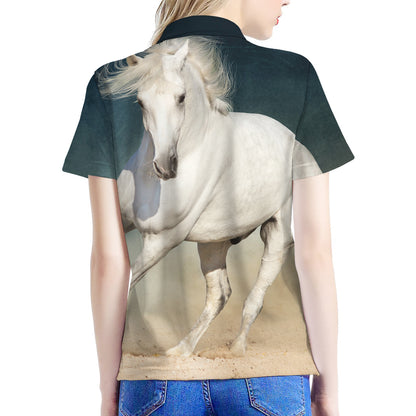 White Stallion Horse Print Women's Polo Shirt