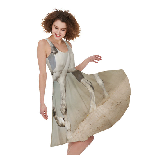 White Stallion Horse Print Women's Sleeveless Dress