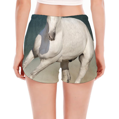 White Stallion Horse Print Women's Split Running Shorts