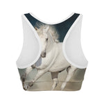 White Stallion Horse Print Women's Sports Bra