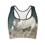 White Stallion Horse Print Women's Sports Bra