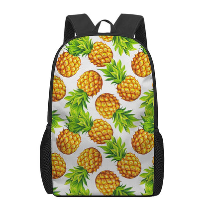 White Summer Pineapple Pattern Print 17 Inch Backpack