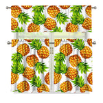 White Summer Pineapple Pattern Print 3 Piece Kitchen Curtains