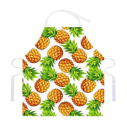 White Summer Pineapple Pattern Print Adjustable Apron