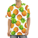 White Summer Pineapple Pattern Print Aloha Shirt