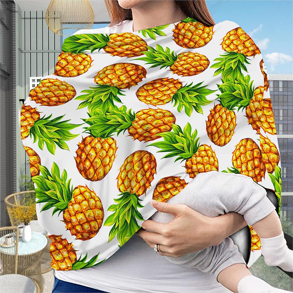 White Summer Pineapple Pattern Print Baby Seat Cover