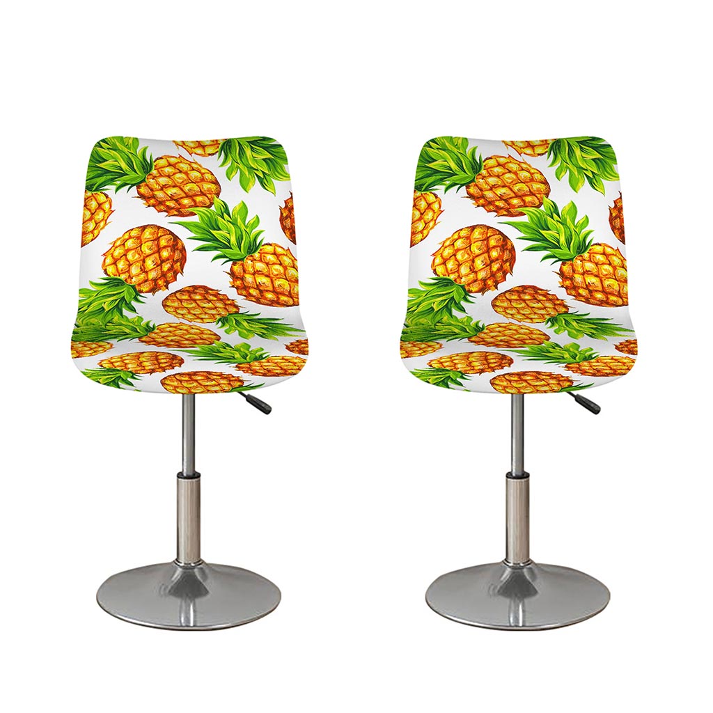 White Summer Pineapple Pattern Print Bar Stool Covers
