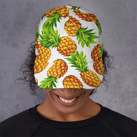 White Summer Pineapple Pattern Print Baseball Cap