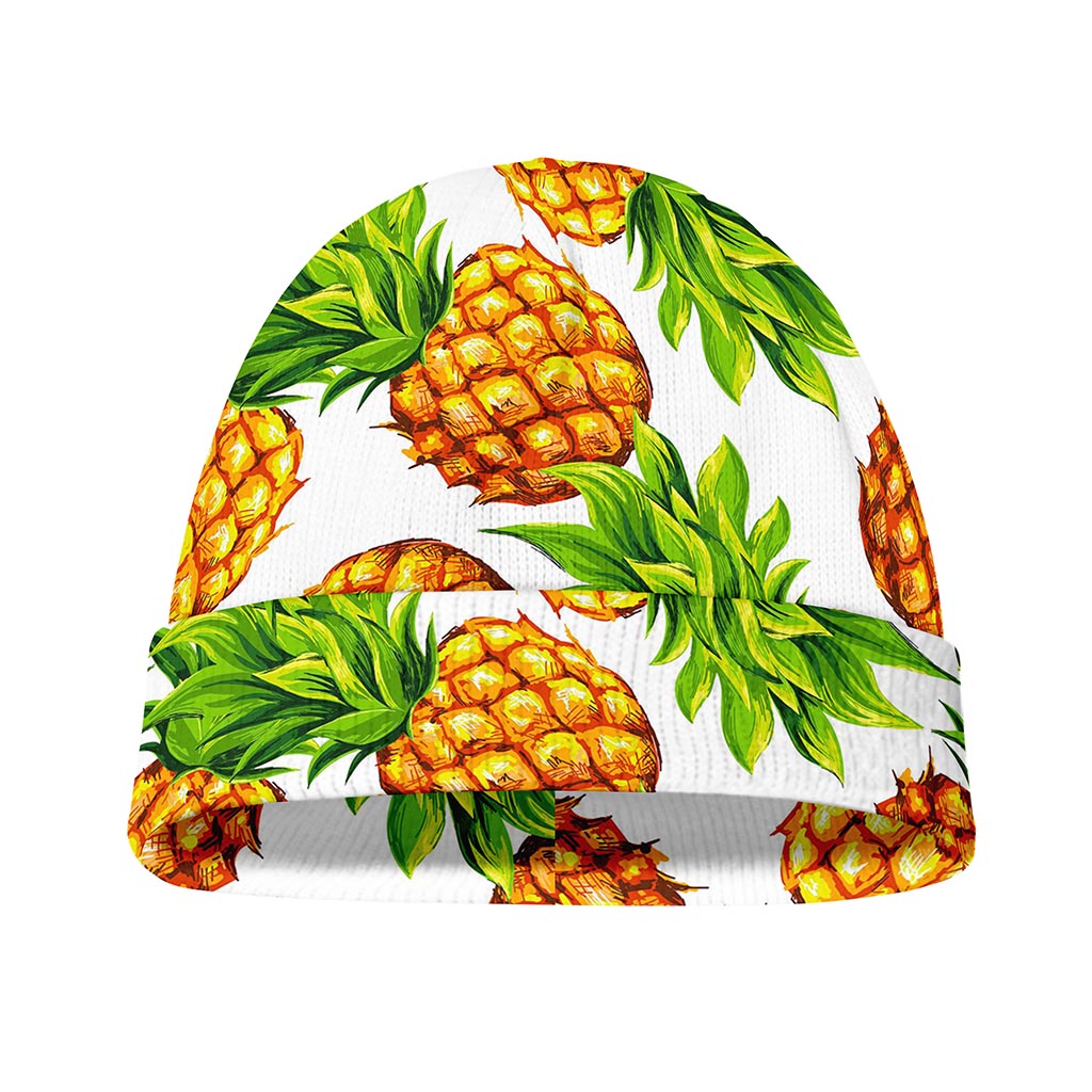 White Summer Pineapple Pattern Print Beanie