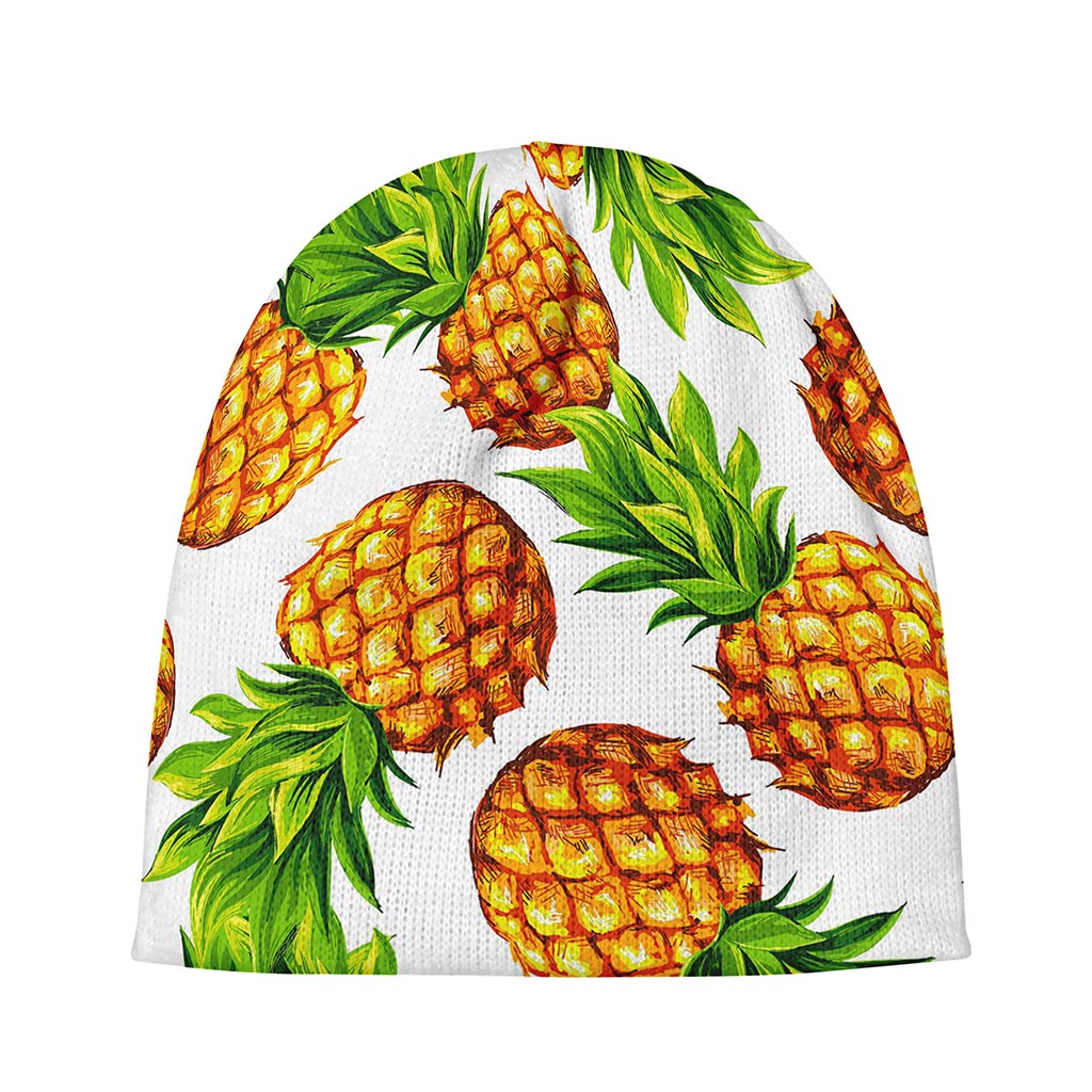 White Summer Pineapple Pattern Print Beanie