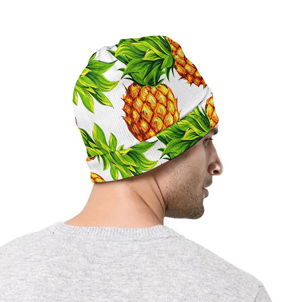 White Summer Pineapple Pattern Print Beanie