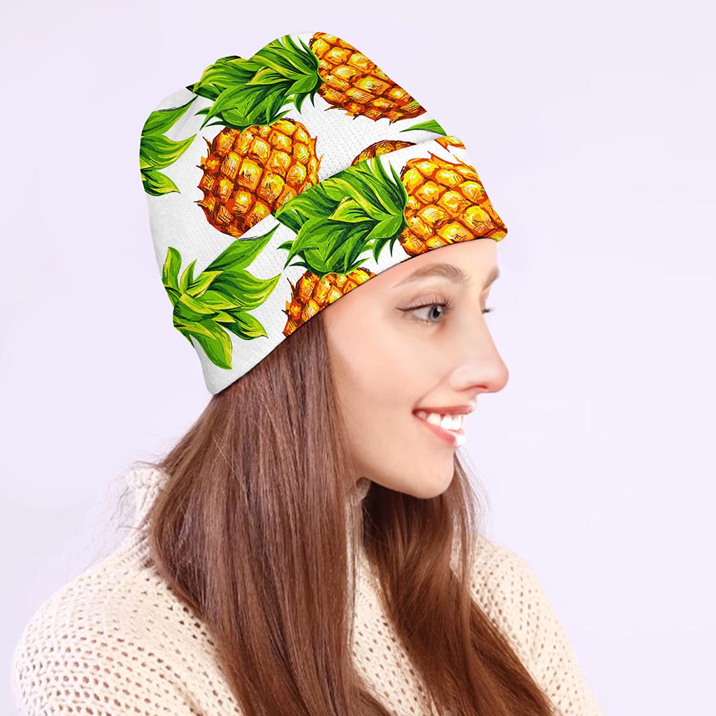 White Summer Pineapple Pattern Print Beanie