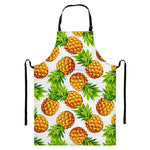 White Summer Pineapple Pattern Print Bib Apron With Pocket