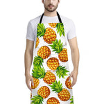 White Summer Pineapple Pattern Print Bib Apron With Pocket