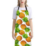 White Summer Pineapple Pattern Print Bib Apron With Pocket