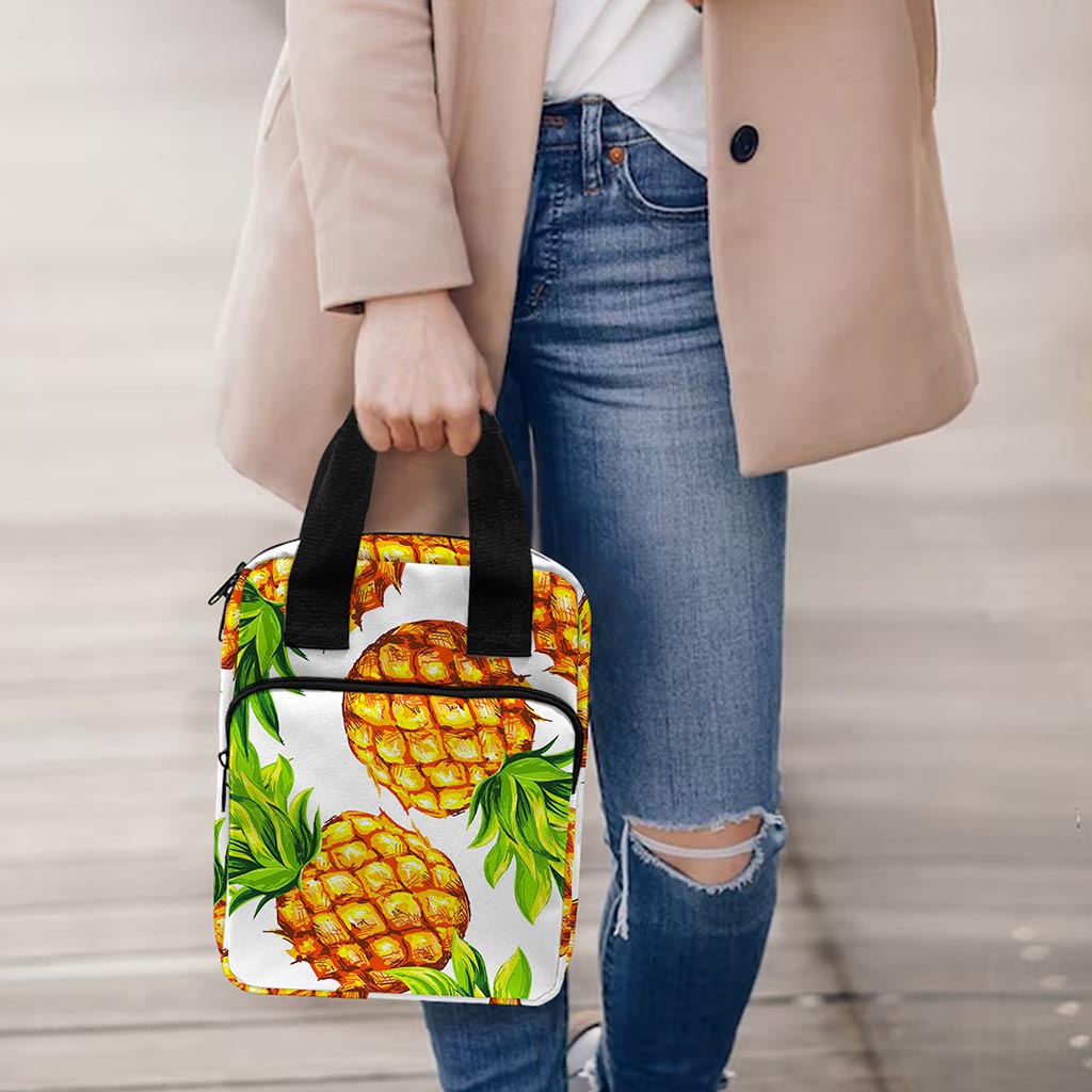 White Summer Pineapple Pattern Print Bible Tote Bag