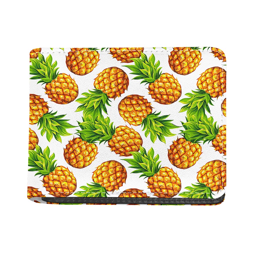 White Summer Pineapple Pattern Print Bifold Wallet